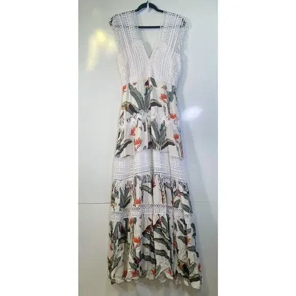 PatBo NWT Tropical Print Lace Trim Maxi Dress - Picture 5 of 12